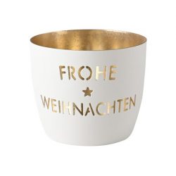 Windlicht Madras Frohe Weihnachten weiß