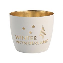 Windlicht Madras Winterwonderland weiß gold