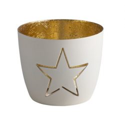 Windlicht Madras Stern weiß gold