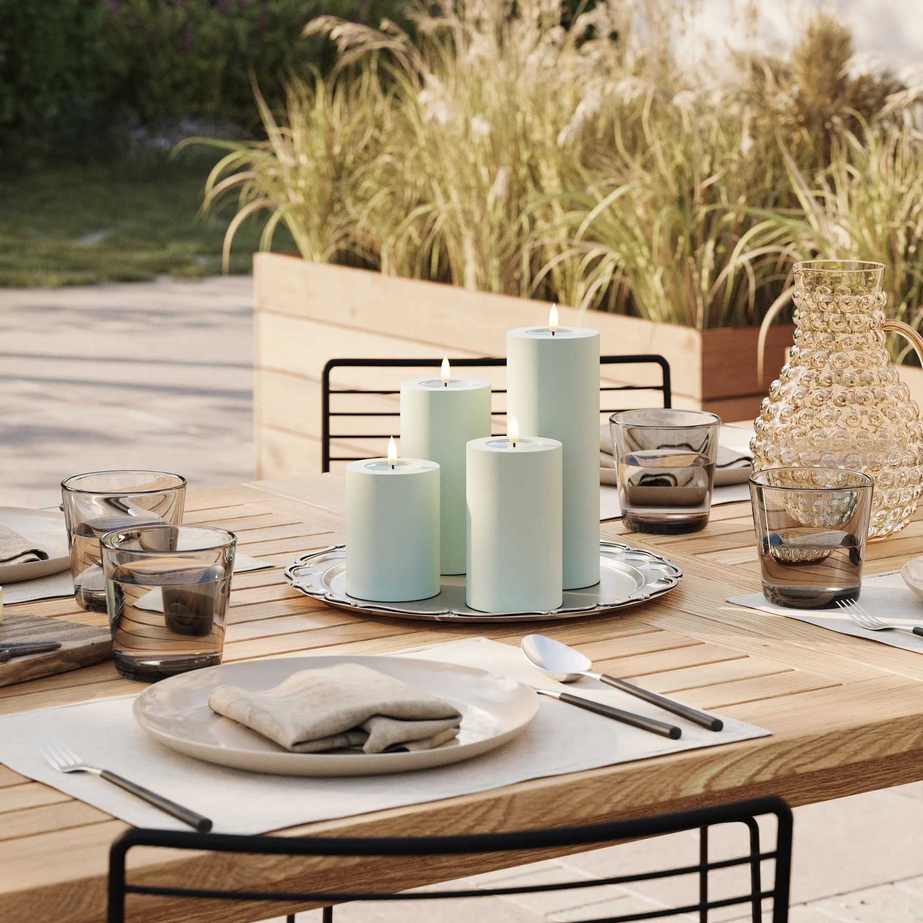 LED Stumpenkerze Salvie Green  für Außen  20cm – Bild 2