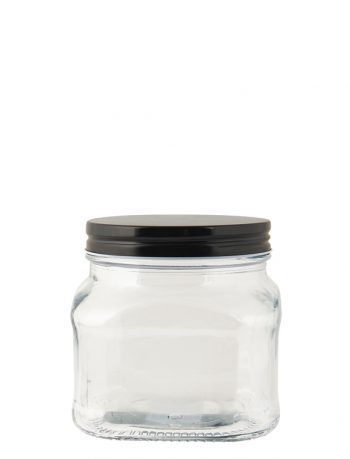 Dose Glas mit schwarzem Deckel viereckig 450 ml