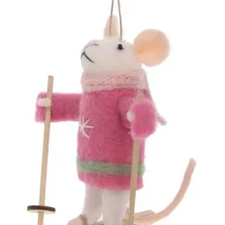 Dekoration Maus mit Ski rosa Mantel