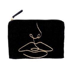 Kosmetiktasche schwarz mit Gesicht Cord