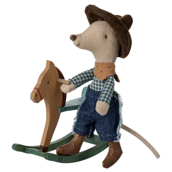 Maus Cowboy auf Schaukelpferd